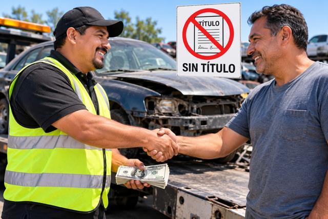 comprador y vendedor dando la mano con un carro de fondo